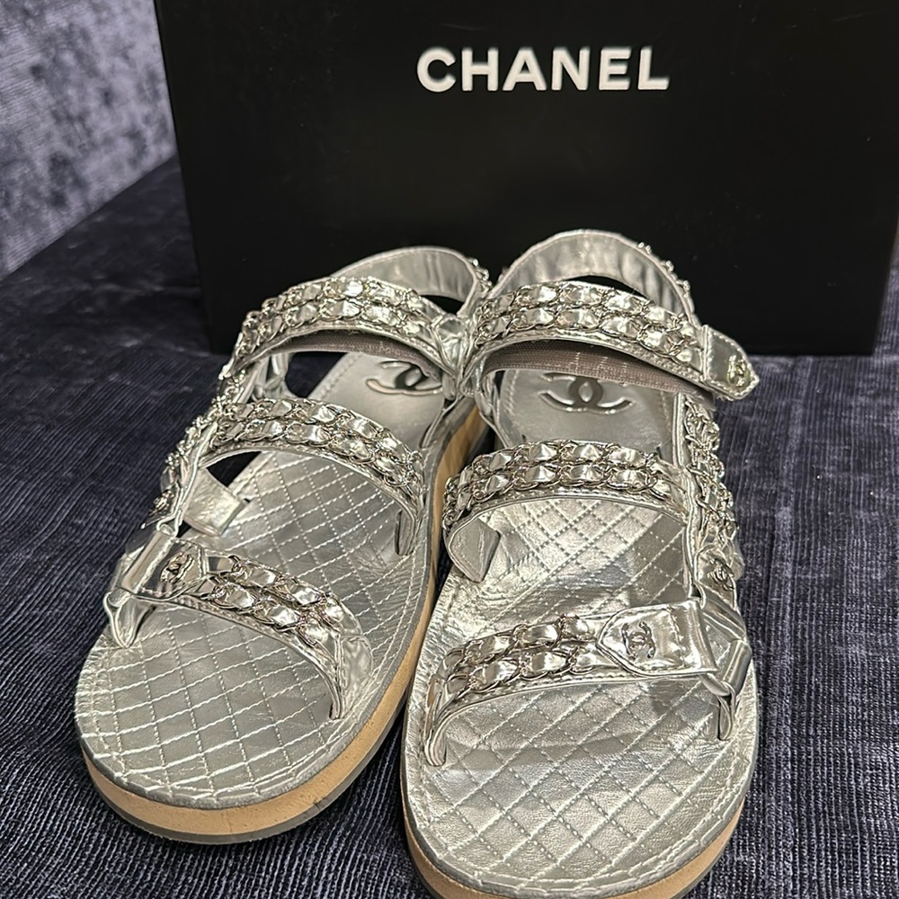 Chanel Dad Sandal Chain Triple Strap Size 39.5